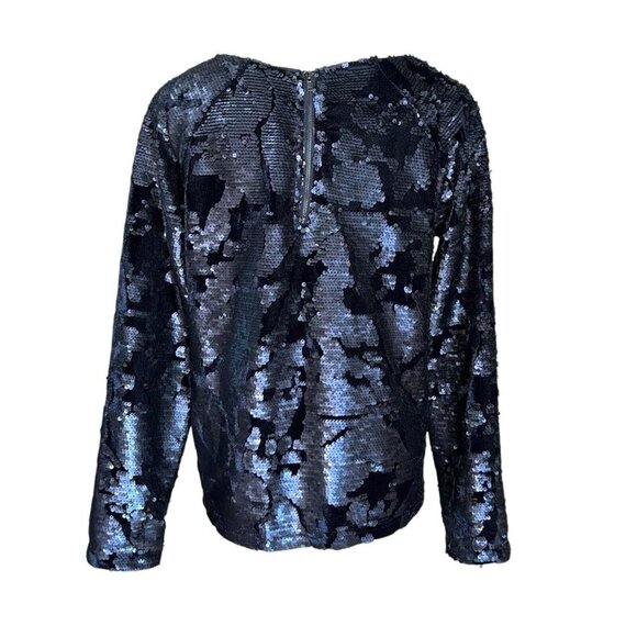 J.O.A. LOS ANGELES NAVY BLUE SEQUIN VELVET CREW NECK SWEATER‎ BC2965 SMALL SHINY - Picture 4 of 9